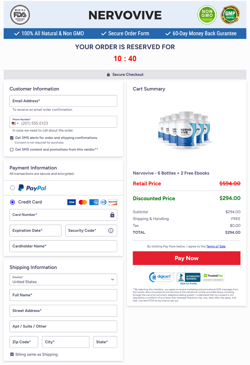 Nervovive Secured Checkout